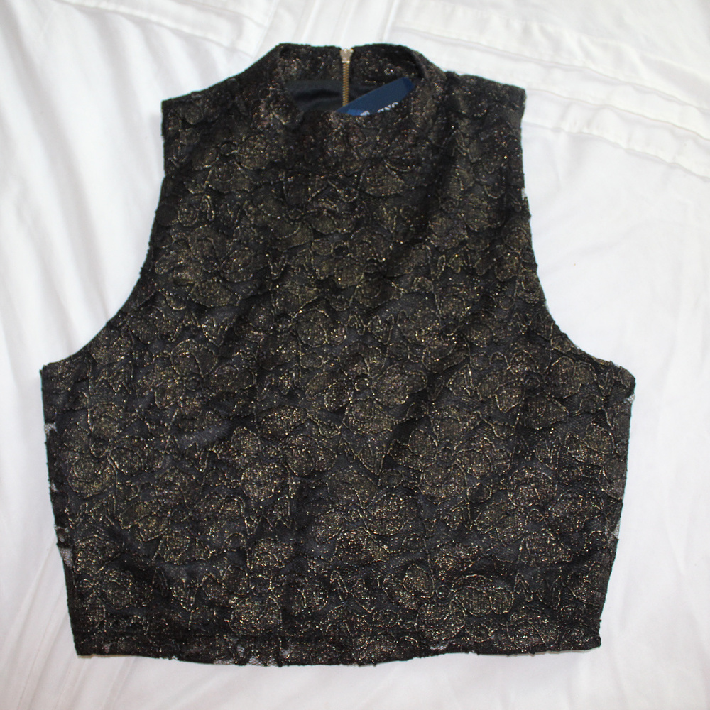 Black and gold lace cropped shirt
